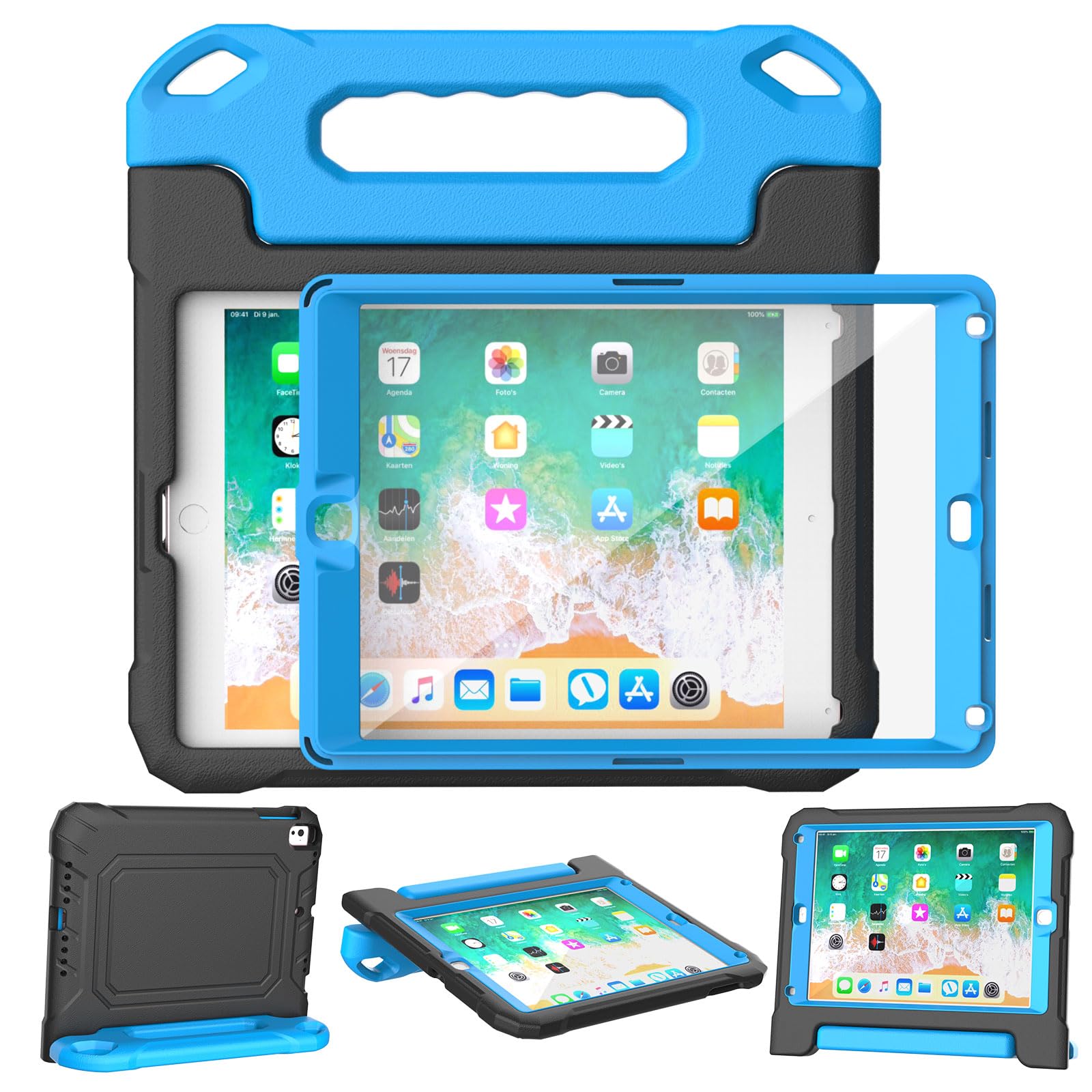 Photo 1 of YIHE Kids Case for iPad 9.7 Inch with Screen Protector, Shockproof Handle Convertible Stand Case for iPad 9.7 6th/5th Generation 2018/2017, iPad Air 2/1& iPad Pro 9.7, Black Blue