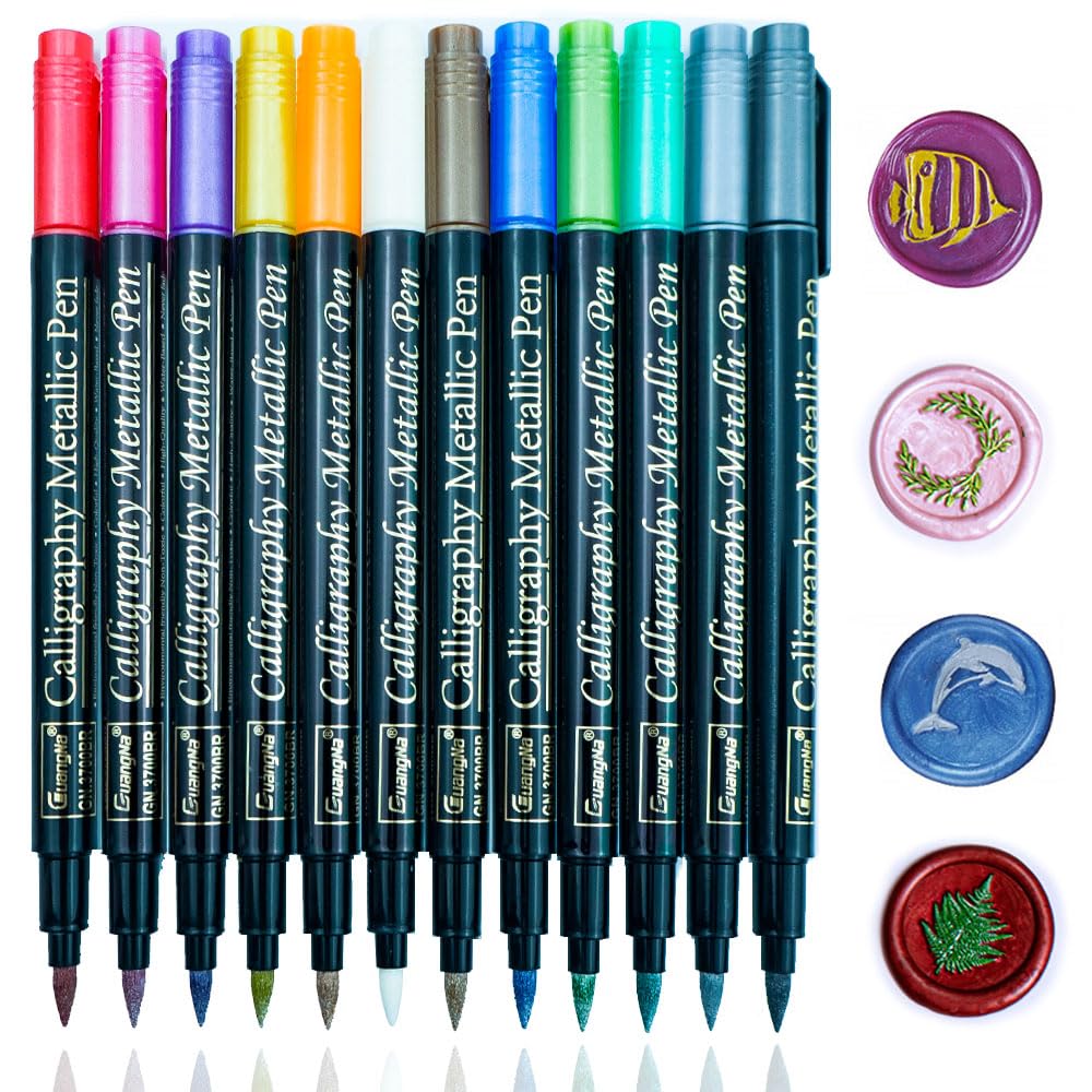 Wax Seal Pen, Ioggtser 12 PCS Metallic Marker Color Pen with Soft-tip for Decorating Wax Seal Pattern, Premium Wax Pen for Envelope Sealing Wax, Fit All Wax Seal Beads or Wax Seal Sticks