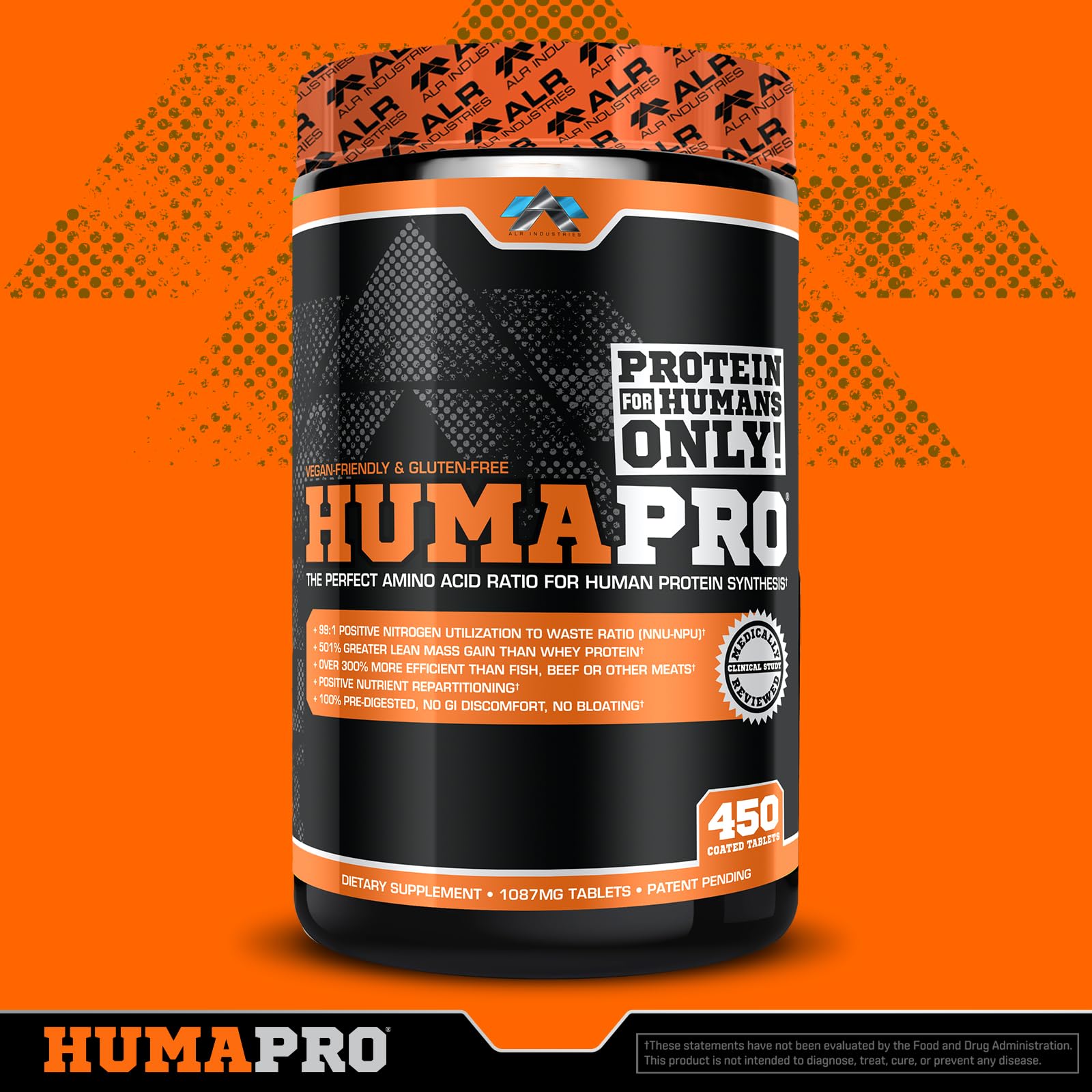 ALR Industries Humapro Tablets | Amino Acids Protein Matrix for Humans | 99% Utilization for Lean Muscle | Vegan, Gluten Free | 450 Tablets / 90 Servings
