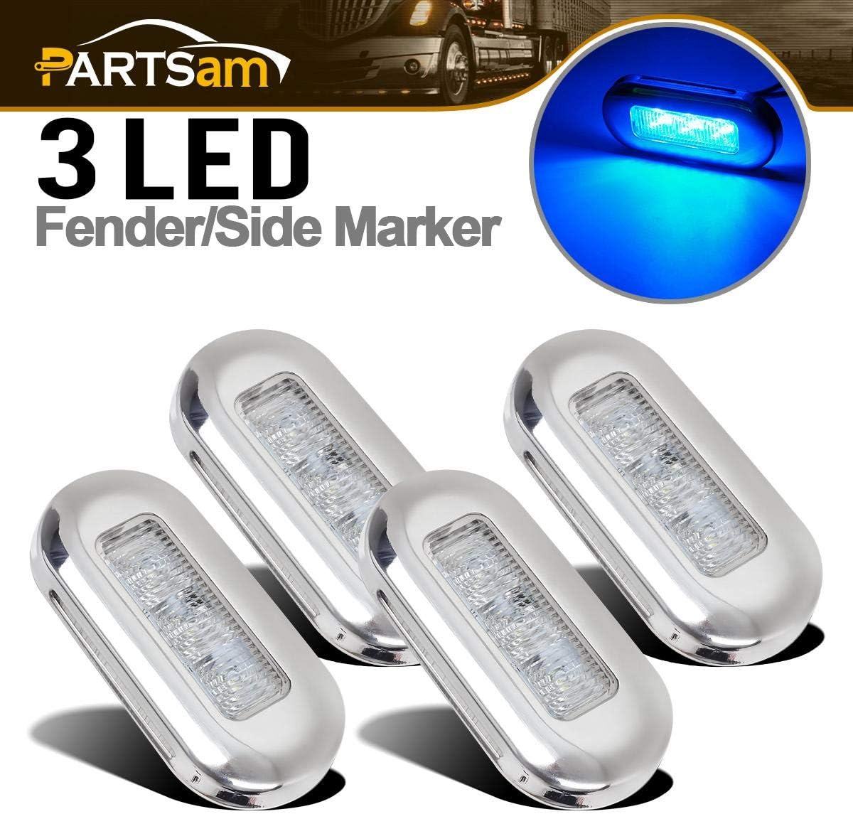 4pcs 3" Blue LED Oblong Courtesy Light Yacht Marine Boat Stair Deck Garden Usage Clear Lens, Surface Mount Marine Led Interior lights for 12V Boats RV Campers, Sealed boat led cabin lights