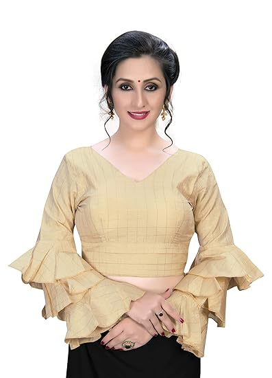 Women's Multi Color Silk Blouse With V Neck Free_Size