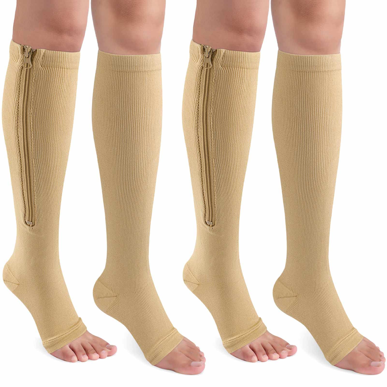 Photo 1 of CASMON 2 Pairs Zipper Compression Socks for Women & Men, 15-20 mmHg Open Toe Knee High Support Socks with Zipper for Varicose Veins Edema