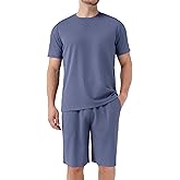 DAVID ARCHY Mens Pajamas Set Waffle Knit Short Sleeve Sleepwear Lightweight Summer Loungewear