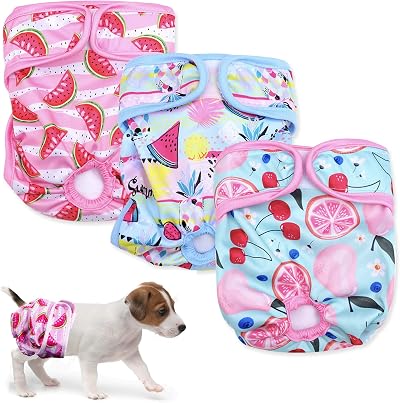 Grantop 3Pcs Reusable Dog Nappies Sanitary Wraps Washable Pants XS-XL