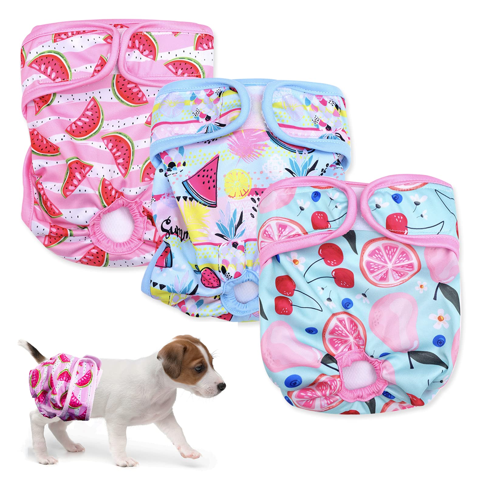 3PCS Female Pet Dog Cat Nappies Set,Washable Sanitary Wraps Panties for Puppy Reusable Nappies Super Absorbent Diapers for Small Medium Large Incontinence Dog