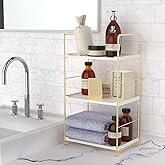 kaileyouxiangongsi 3-Tier Kitchen Spice Rack, Freestanding Stackable Organizer Shelf, Bathroom Countertop Storage Shelf, Cosmetic Organizer Holder, Square Standing Rack (Golden)