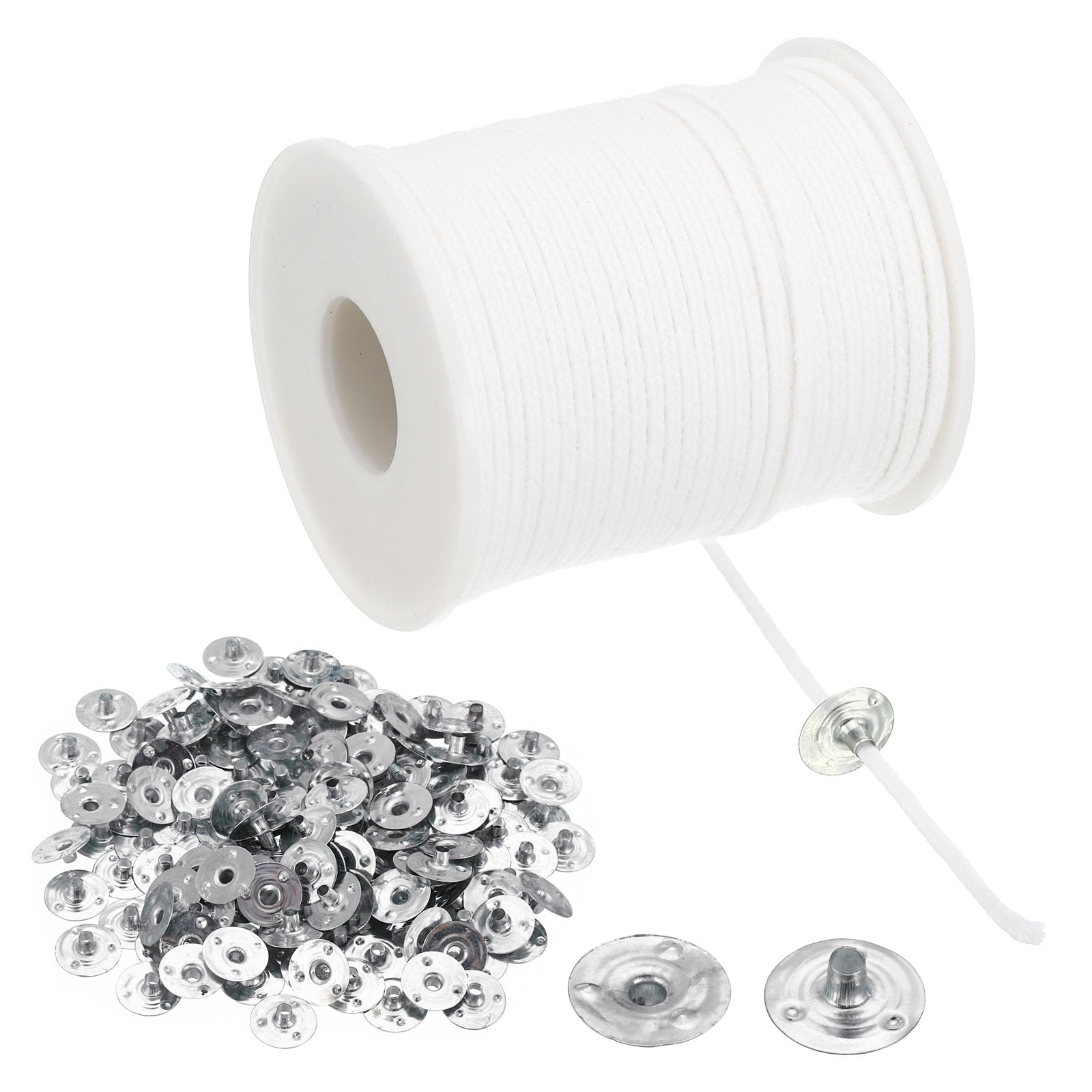 PATIKIL 200Ft Cotton Candle Wicks, 35 PLY, White Silver, 100 Wick Base Stands