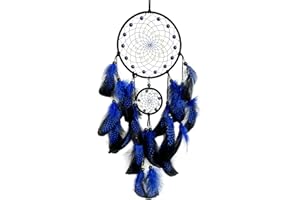 SOYUZU Blue and Black Dream Catcher Wall Decor Feather Dream Catchers with Luminous Bead Handmade Dreamcatcher Wall Hanging O