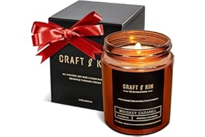 Craft & Kin Christmas Scented Candles for Men | Premium Whiskey Caramel Winter Candle | All-Natural Scent for Home | Long Lasting Holiday Candles with 45 Hour Burn Time, 8oz