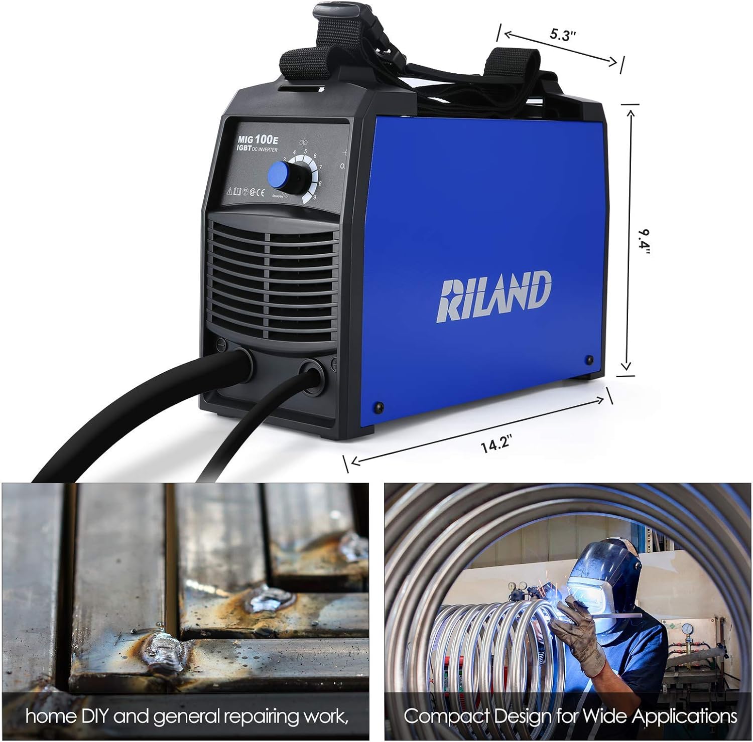 RILAND MIG Welder 110v, MIG Welding Machine, Automatic Wire Feed Welder, Flux Cored Welder with DIY Home Portable Welder Accessories 110/115/120V-MIG 100E… - - 