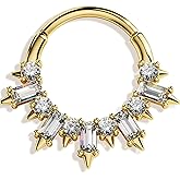 OUFER Gold Septum Rings 16G 8/10MM 316L Surgical Steel Septum Piercing Jewelry, Square Clear CZ Hinged Segment Daith Piercing Jewelry, Daith Helix Rook Earrings For Women Men