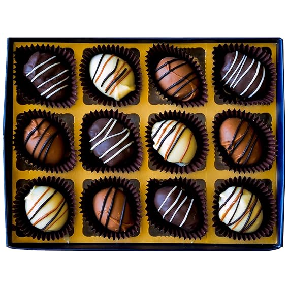 Dalmond Truffles Handmade Almond Date Chocolates - 12 Pcs, Assorted - Dark, Milk &