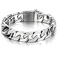 COOLSTEELANDBEYOND Men's Stainless Steel Curb Chain Bracelet High Polished with Cubic Zirconia