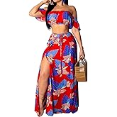Sexy Two Piece Sets for Women Vacation Elegant Sleeveless Top Long Split Maxi Dress Beach Swimwear