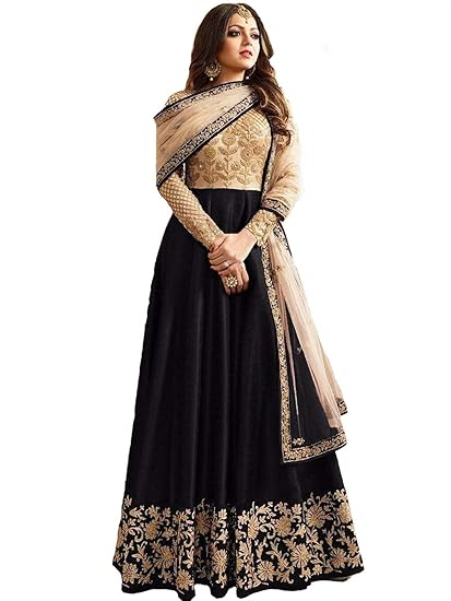 Womens Black Color Banglory Silk Semi Stitched Salwar Suit