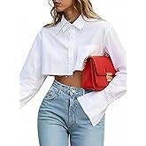 Remidoo Women's Casual Striped Cropped Button Down Shirt Long Sleeve Crop Top