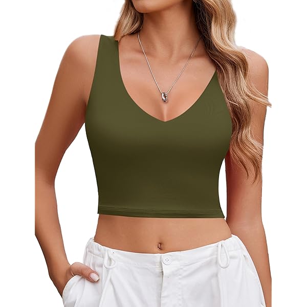 Venbond Women's Sexy Sleeveless Seamless Crop Top Deep Plunge V