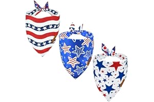 CooShou 4th of July Reversible Dog Bandanas American Flag Themed Pattern Doggie Scarf USA Independence Day Pet Triangle Bandanas for Small, Medium, and Large Dogs (3 PCS)