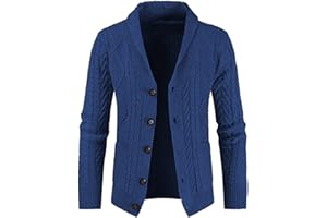 JMIERR Men's Casual Long Sleeve Shawl Collar Buttons Down Cable Knit Cardigan Sweater with Pockets