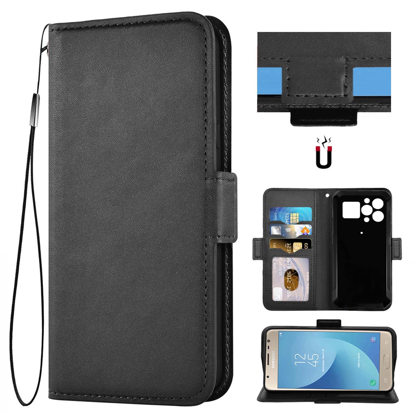 Auotu PU Leather with camera lens protection Wallet Pouch Flip Case Cover With Stand Card Slot Design For Blackview BL8000 5G Smartphone (Black)