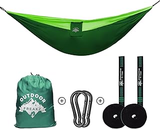 OUTDOOR FREAKZ Hängematte 300 kg und riesige 300 x 200 cm mit 16 Schlaufen Schwerlastgurt für einfaches Aufhängen ohne Knotenbinden (grün)