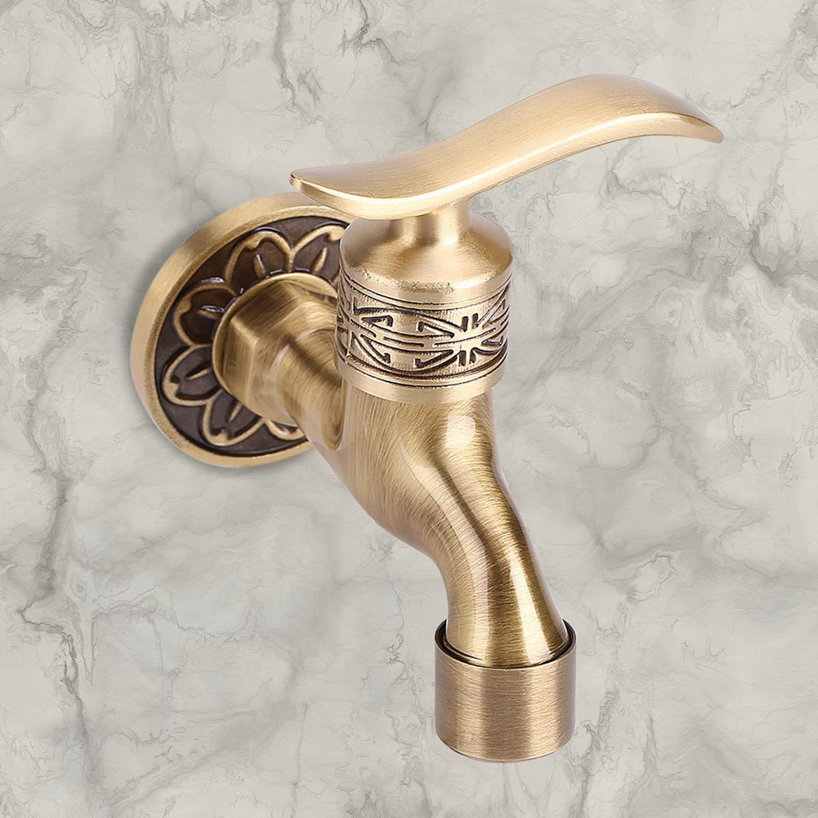 Water Tap, Antique Brushed Gold Bathroom Faucet Wall Mount Single ...