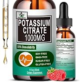 Potassium Citrate Liquid Drops,Potassium Supplement 1000mg Liquid Support Muscle Cramp Relief, Heart Health and Sleep,Highly Absorbable for Adults Women &amp; Men, Vegan, 30 Servings