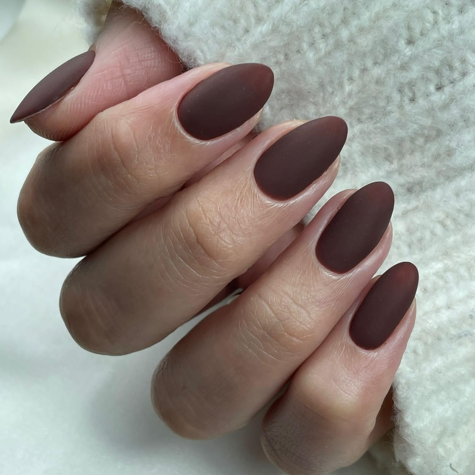 KQueenest Matte Brown Fall Press on Nails Short Oval, Short Fake Nails Press ons, Round Short Almond Glue on Nails For Women, Natural Acrylic Nails Solid Color for Daily Manicure - Image 2
