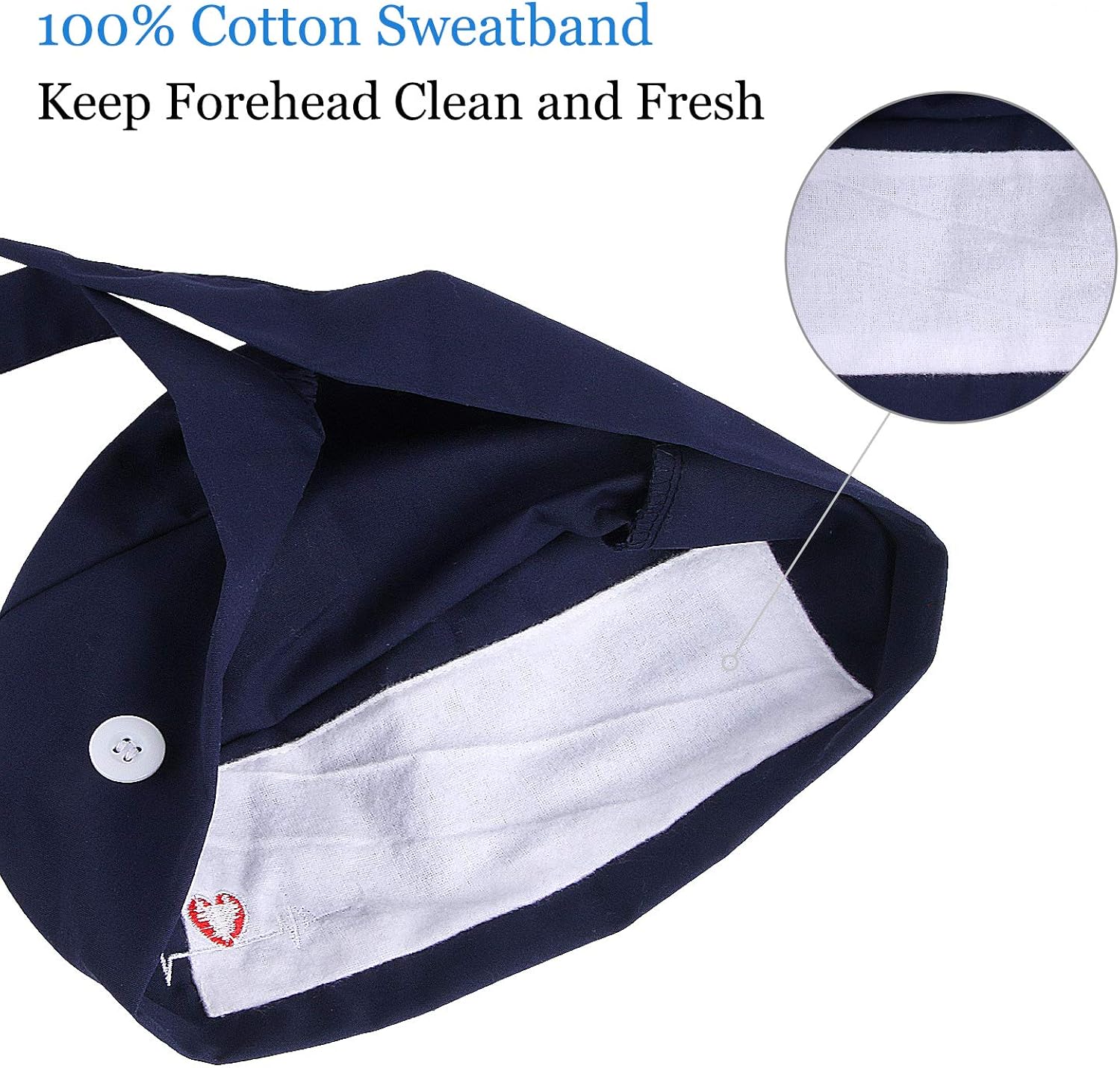 NOVWANG 2 Pcs Working Caps Love Embroidered Style Head Cover Hats Adjustable Cotton Sweatband Caps (Black+Dark Blue): Clothing