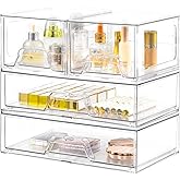 Stebopum 4 Pack Stackable Storage Drawers Clear Acrylic Organizer Bathroom Makeup Organizer and Storage for Beauty Supplies,Ideal for Vanity, Bathroom,Cabinet,Pantry Organization