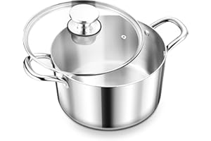 Herogo 6 Quart Stock Pot, 18/10 Stainless Steel Pasta Stockpot with Lid, 6 QT Cooking Pot with Handles, Tri-Ply Stockpot for 
