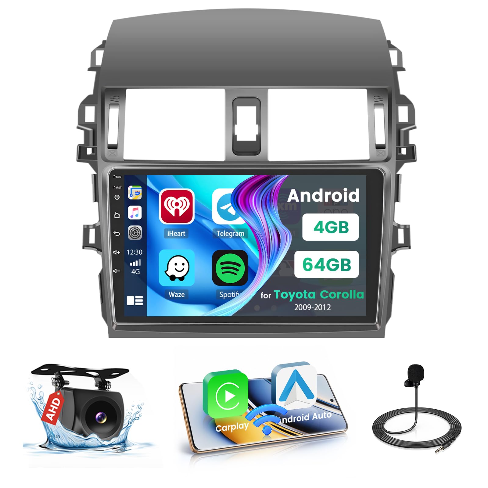 Photo 1 of 5G WiFi [8-Core 4+64G] Hikity Android 15 Car Stereo for Toyota Corolla 2009-2013, 9'' Touchscreen Radio GPS Bluetooth Radio Mirror Link FM/RDS/32EQ/DSP SWC Backup Cam 59UI