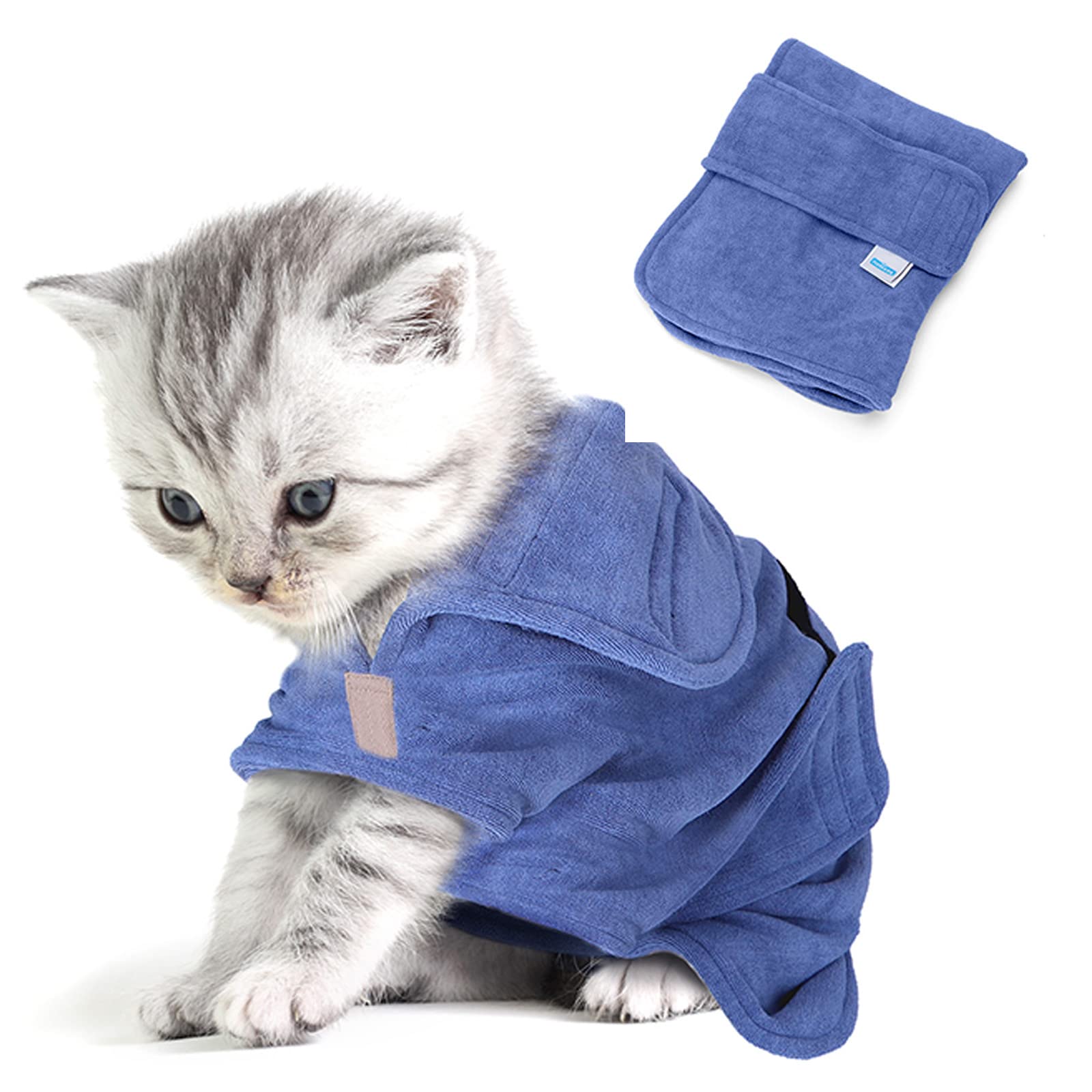Nobleza Dog Towel Robe XS Dog Bathrobe Puppy Drying Coat Towels Pet Dressing Gown Super Absorbent Pet Puppy Towelling Bathrobe Towel Fast Drying Adjustable Dogs Robe Towels for Small Dogs Cat Blue