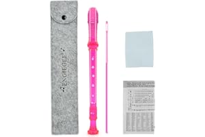 SJOYS ENGIEGEE 8-Hole Soprano Descant Recorder Kids Music Flute with Cleaning Rod & Case Bag For School Student Home Entertainment Transparent Pink