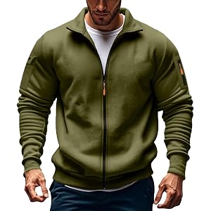 Men's Full Zip Fleece Jacket Lightweight Long Sleeve Stand Collar Autumn Coat Outdoor Windproof Hiking Zipper Sweater