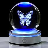 Movdyka 3D Crystal Ball Figurine Butterfly Gifts for Women Men Decorations Night Light, Laser Engraved Butterfly Ornament Glass Snow Globe Room Art Decor Crafts