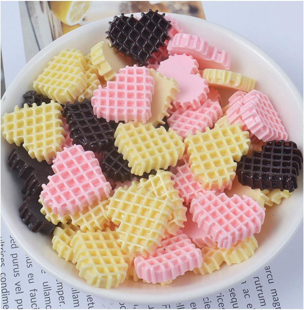 10Pcs Heart Biscuits Flat Back Resin Cabochon Simulation Fake Food Cabochons for Hair Bow Center Accessories DIY Scrapbooking,Mixed Color