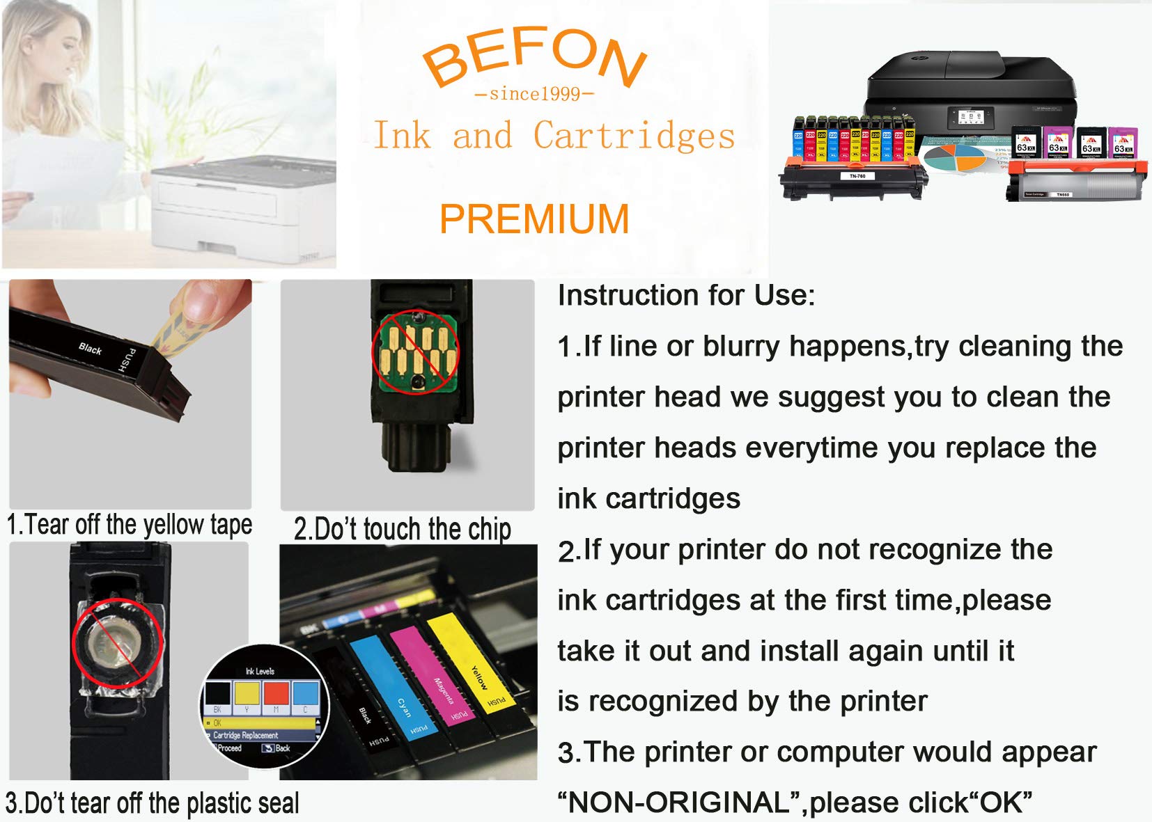 BEFON Remanufactured Ink Cartridge Replacement for 288XL 288 XL High Capacity to use with XP-330 XP-340 XP-430 XP-434 XP-440 XP-446 (3 Black, 1 Cyan, 1 Magenta, 1 Yellow, 6 Pack)