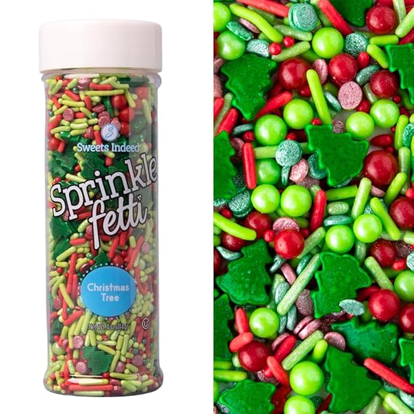 SWEETS INDEED SPRINKLES, EDIBLE SPRINKLE MIX, PERFECT FOR CAKE DECORATIONS, BAKING, ICE CREAM, COOKIES, CUPCAKE TOPPER, 4 OUNCES (CHRISTMAS)
