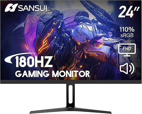 SANSUI 180Hz Monitor 24 inch PC, Computer Monitor FHD 1080p, Display Port with Built-in Speakers sRGB 110% Adaptive Sync, HDMIx2 Ports VESA Compatible Tilt Adjustable,Black