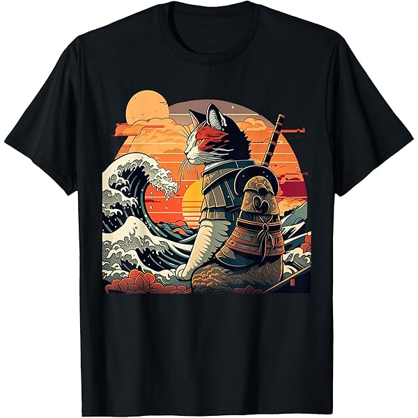 Amazon.com: Cherry Blossom Cat Japanese Graphical Art Ink style T