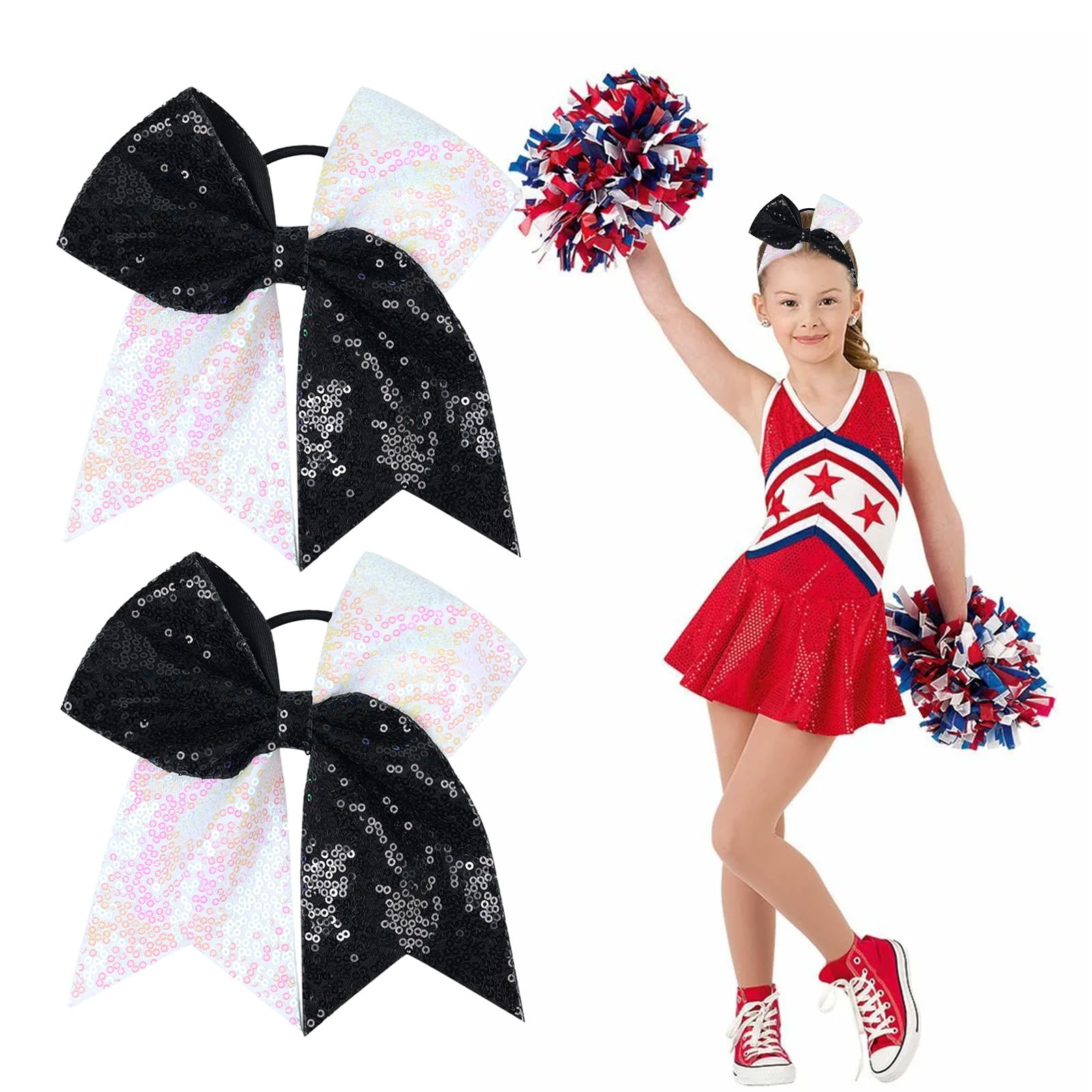 Photo 1 of 2 Pcs Cheer Bows, Cheer Hair Bows, Cheer Accessories, Black and White Hair Bow, Cheer Bow, Cheer Bows Set, Sequin and Sparkle Ponytail Accessories for Cheerleading, Dance