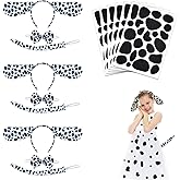 Coopay 9 Pieces Dalmatian Costume Set with Dog Ear Headbands, Bow Tie, Tail and 144 Pieces Black Adhesive Felt Circles for Halloween DIY Dress Up Party Costume