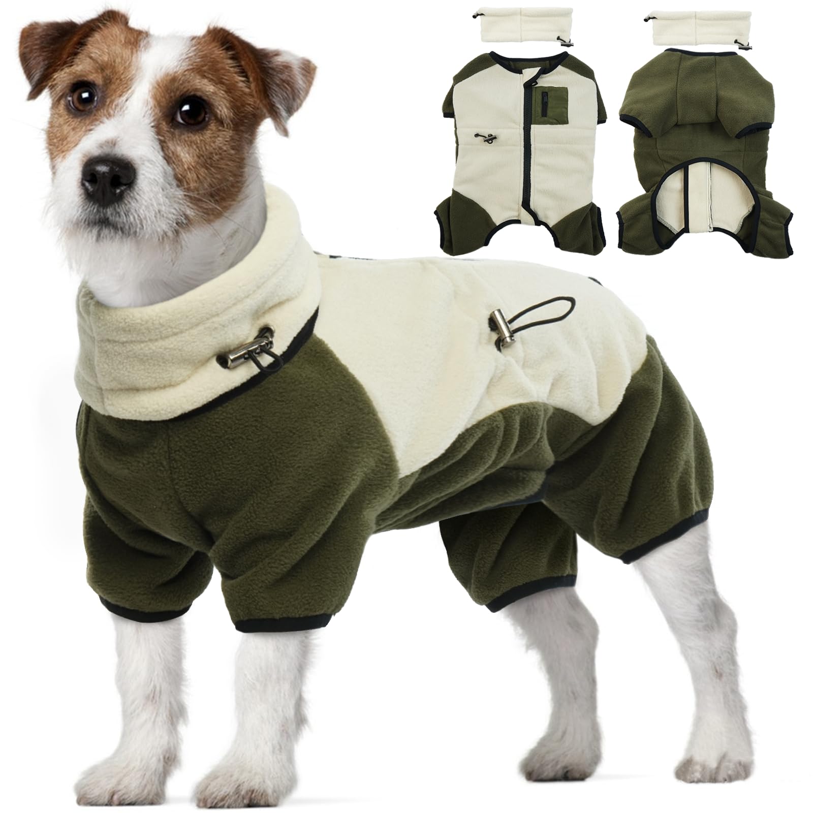 Dog Fleece Coat, Warm Coats & Jackets for Dogs Winter Jumpers Jack Russell Thermal jacket with Neck Warmer Keeping Pets Warm during Cold Weather(Beige, M) — image 1