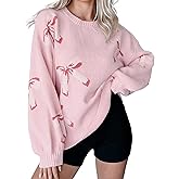 Womens Oversized Bow Sweater Cute Love Heart Print Preppy Pullover Top Chuncy Knit Long Sleeve Valentines Day Sweaters