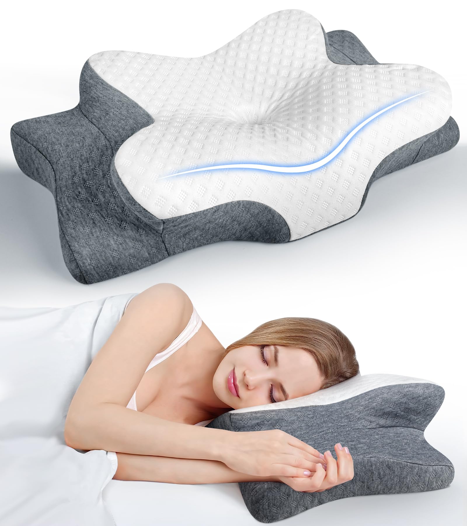 Photo 1 of Ultra Pain Relief Cooling Pillow for Neck Support, Adjustable Cervical Neck Pillow Cozy Sleeping, Odorless Ergonomic Contour Memory Foam Pillows, Orthopedic Bed Pillow for Side Back Stomach Sleeper