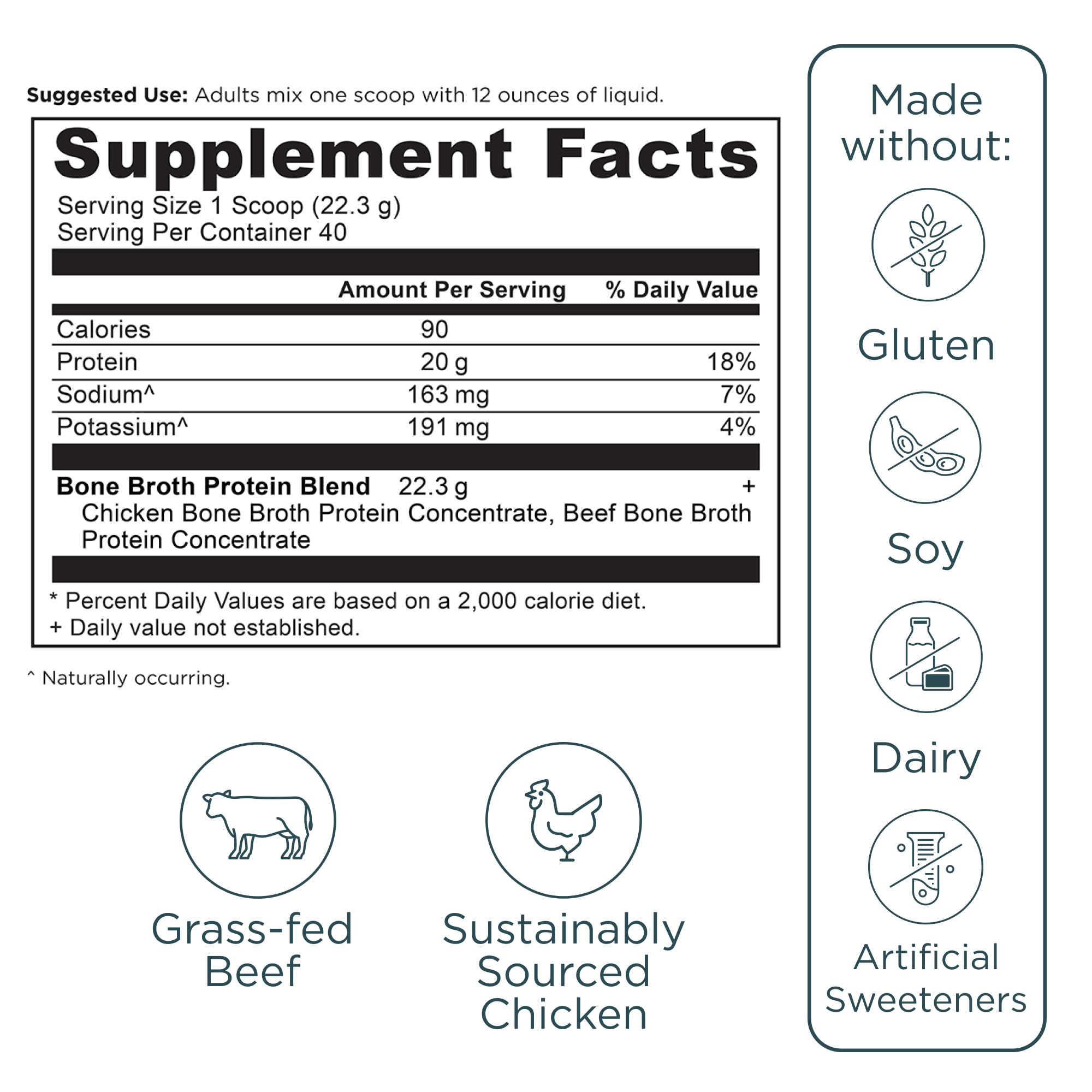 Ancient Nutrition Grass Fed, Cage Free, Bone Broth Protein Powder, 20g Protein, Hydrolyzed Collagen Peptides, Keto & Paleo Friendly, Supports Joint & Gut Health, Pure, 40 Servings