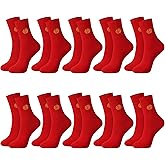 Glitopper 10 Pairs Chinese New Year 2026 Red Socks of Horse with Embroidery Fu Rich New Year Crew Socks for Woman Men Gifts
