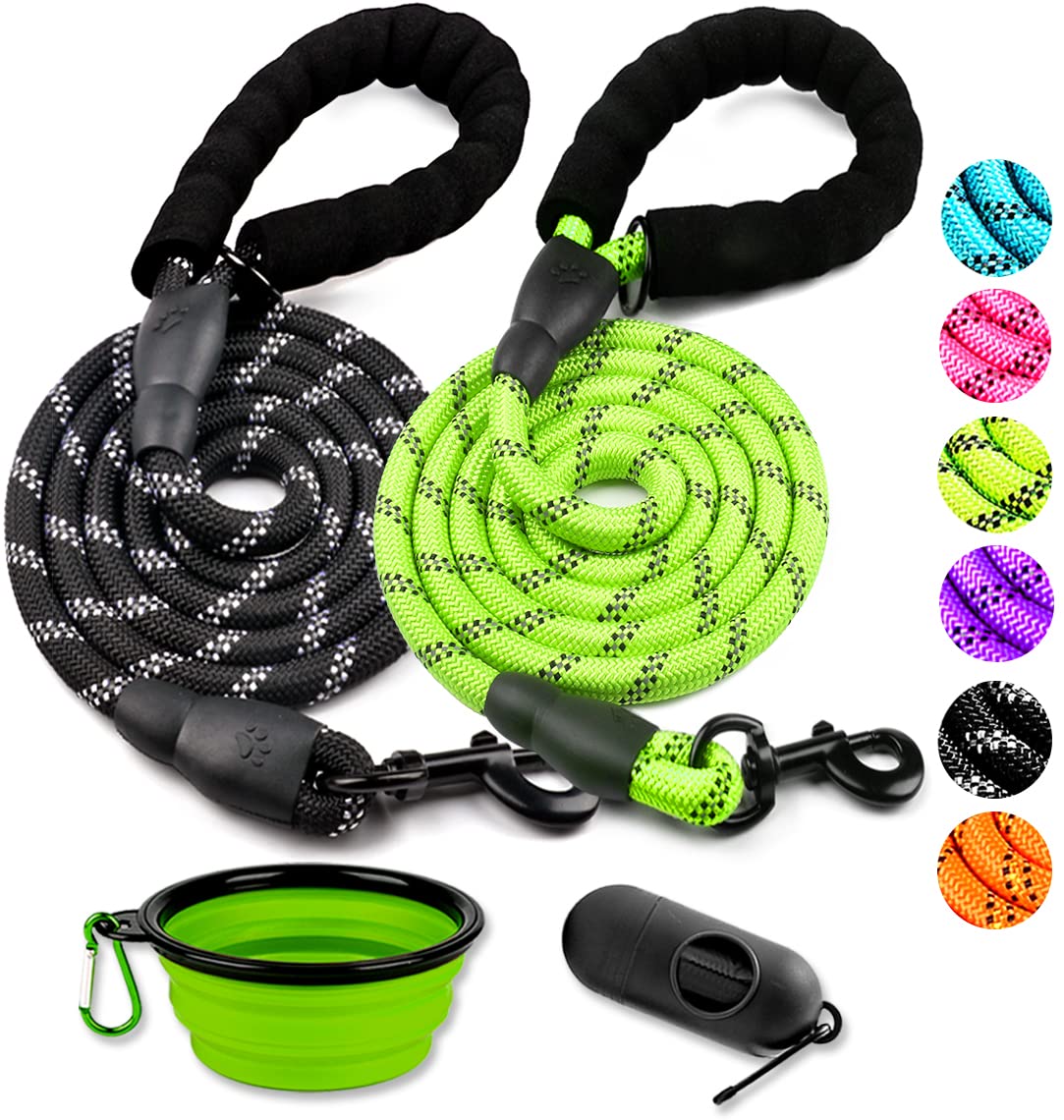 COOYOO 2 Pack Dog Leash 5 FT Heavy Duty - Comfortable Padded Handle - Reflective Dog Leash for Medium Large Dogs with Collapsible Pet Bowl — image 1