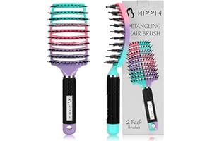 Hair Brushes for Women 2 Pack, HIPPIH Detangler Hair brush for Adult & Kids’ Wet or Dry Hair, Boar Bristle Hair Brush Getting Knots Out without Pain Adds Shine and Makes Hair Smooth